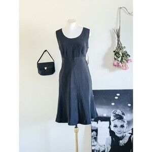 Patrick Collection Vintage Y2K 2000s Black Silk Sleeveless Aline Mini Dress S